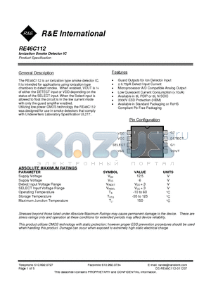 RE46C112 datasheet - Ionization Smoke Detector IC