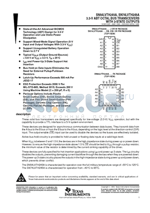 SN54LVTH245A datasheet - 3.3-V ABT OCTAL BUS TRANSCEIVERS WITH 3-STATE OUTPUTS