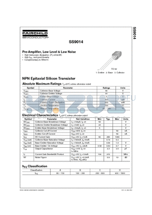 SS9014D datasheet - Pre-Amplifier, Low Level & Low Noise