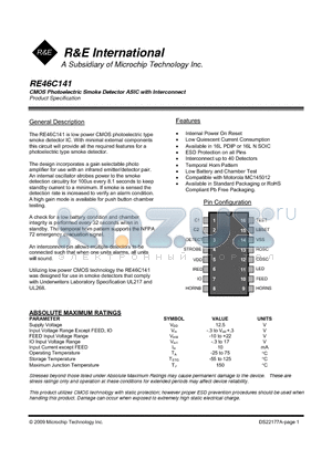 RE46C141 datasheet - CMOS Photoelectric Smoke Detector ASIC with Interconnect