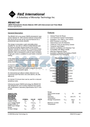 RE46C145 datasheet - CMOS Photoelectric Smoke Detector ASIC with Interconnect and Timer Mode