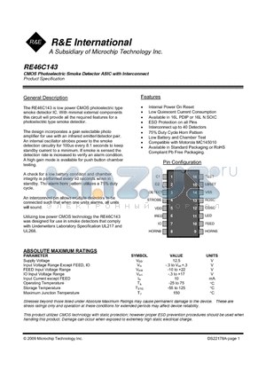 RE46C143 datasheet - CMOS Photoelectric Smoke Detector ASIC with Interconnect