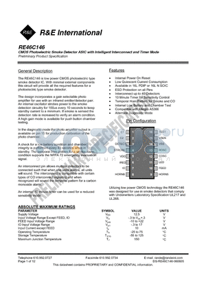 RE46C146 datasheet - CMOS Photoelectric Smoke Detector ASIC with Intelligent Interconnect and Timer Mode