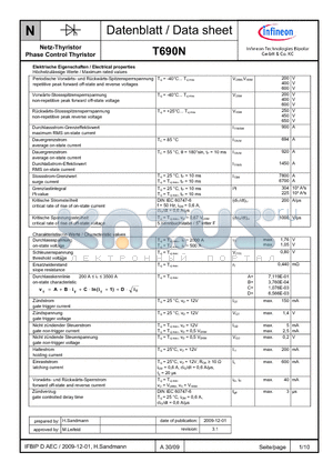 T690N datasheet - Netz-Thyristor Phase Control Thyristor