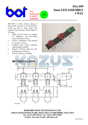 SSA-099 datasheet - 5mm LED ASSEMBLY 3 WAY