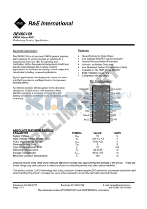 RE46C160 datasheet - CMOS Alarm ASIC