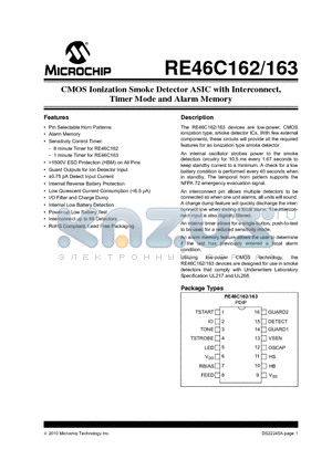 RE46C162E datasheet - CMOS Ionization Smoke Detector ASIC with Interconnect, Timer Mode and Alarm Memory