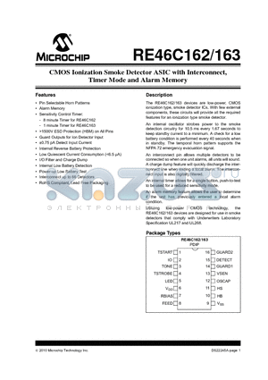 RE46C162E16F datasheet - CMOS Ionization Smoke Detector ASIC with Interconnect, Timer Mode and Alarm Memory