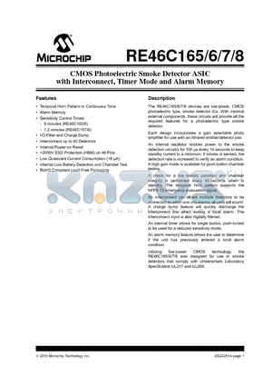 RE46C165 datasheet - CMOS Photoelectric Smoke Detector ASIC with Interconnect, Timer Mode and Alarm Memory