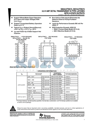 SN54LVTH573 datasheet - 3.3-V ABT OCTAL TRANSPARENT D-TYPE LATCHES WITH 3-STATE OUTPUTS