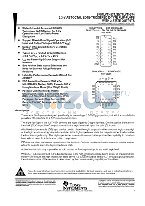 SN54LVTH574FK datasheet - 3.3-V ABT OCTAL EDGE-TRIGGERED D-TYPE FLIP-FLOPS WITH 3-STATE OUTPUTS