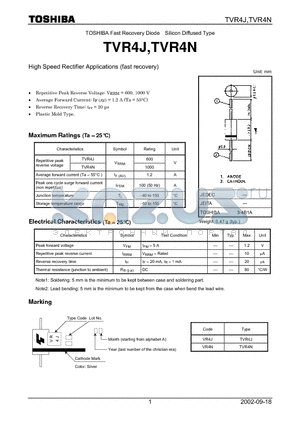 TVR4N datasheet - TOSHIBA Fast Recovery Diode Silicon Diffused Type High Speed Rectifier Applications (fast recovery)