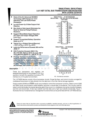 SN54LVTH652 datasheet - 3.3-V ABT OCTAL BUS TRANSCEIVERS AND REGISTERS WITH 3-STATE OUTPUTS