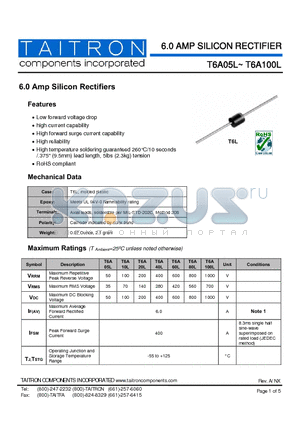 T6A20L datasheet - 6.0 AMP SILICON RECTIFIER