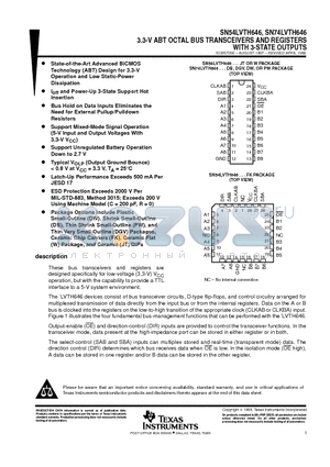 SN54LVTH646JT datasheet - 3.3-V ABT OCTAL BUS TRANSCEIVERS AND REGISTERS WITH 3-STATE OUTPUTS