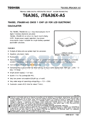 T6A36S datasheet - CMOS 1 CHIP LSI FOR LCD ELECTRONIC CALCULATOR