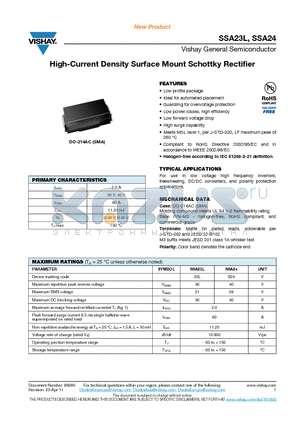 SSA23L-M3-61T datasheet - High-Current Density Surface Mount Schottky Rectifier