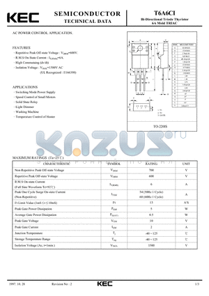 T6A6CI datasheet - Bi-Directional Triode Thyristor 6A Mold TRIAC