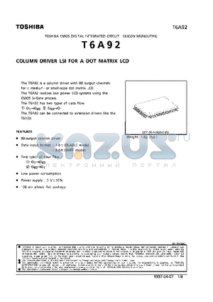 T6A92 datasheet - COLUMN DRIVER LSI FOR A DOT MATRIX LCD