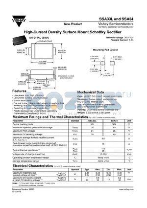 SSA33L datasheet - High-Current Density Surface Mount Schottky Rectifier