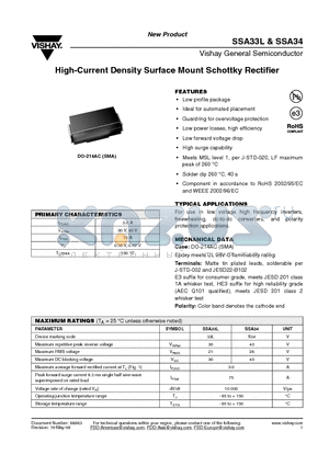 SSA33L datasheet - High-Current Density Surface Mount Schottky Rectifier