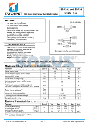 SSA34 datasheet - High-Current Density Surface Mount Schottky Rectifier