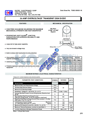 TVS3527D datasheet - 35 AMP OVERVOLTAGE TRANSIENT DISH DIODE