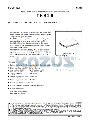 T6B20 datasheet - DOT MATRIX LCD CONTROLLER AND DRIVER LSI