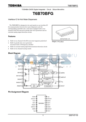 T6B70BFG datasheet - Interface IC for Hot Water Dispensers