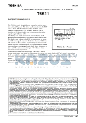 T6K11 datasheet - DOT MATRIX LCD DRIVER