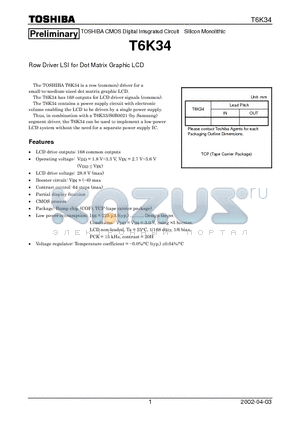 T6K34 datasheet - Row Driver LSI for Dot Matrix Graphic LCD