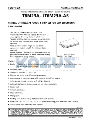 T6M23A datasheet - CMOS 1 CHIP LSI FOR LCD ELECTRONIC CALCULATOR