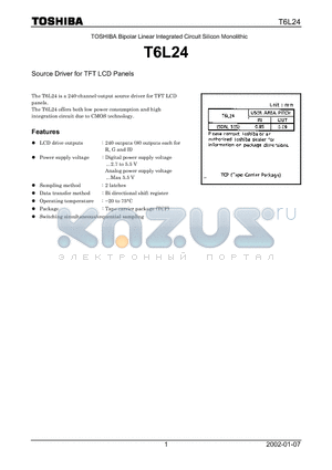 T6L24 datasheet - TOSHIBA BIPOLAR LINEAR INTEGRATED CIRCUIT SILICON MONOLITHIC SOURCE DRIVER FOR TFT LCD PANELS