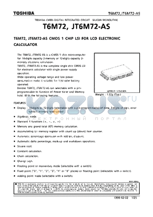 T6M72 datasheet - CMOS 1 CHIP LSI FOR LCD ELECTRONIC CALCULATOR