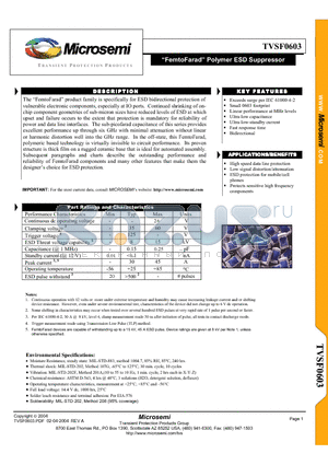 TVSF0603 datasheet - FemtoFarad Polymer ESD Suppressor