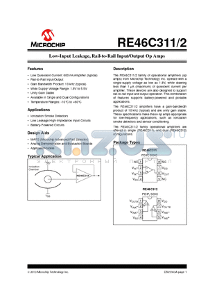 RE46C311 datasheet - Low-Input Leakage, Rail-to-Rail Input/Output Op Amps