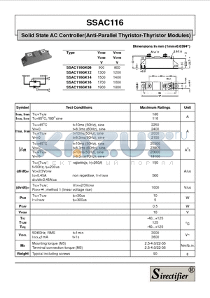 SSAC116GK08 datasheet - Solid State AC Controller(Anti-Parallel Thyristor-Thyristor Modules)
