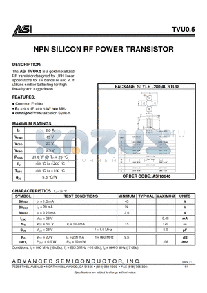 TVU0.5 datasheet - NPN SILICON RF POWER TRANSISTOR