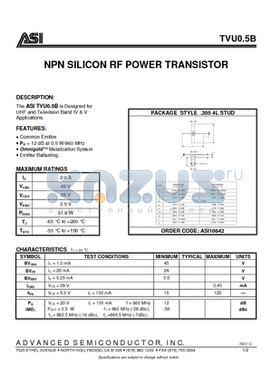 TVU0.5B datasheet - NPN SILICON RF POWER TRANSISTOR