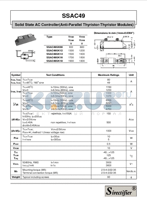 SSAC49GK16 datasheet - Solid State AC Controller(Anti-Parallel Thyristor-Thyristor Modules)