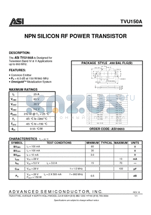 TVU150A_07 datasheet - NPN SILICON RF POWER TRANSISTOR