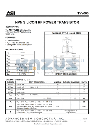 TVV005_07 datasheet - NPN SILICON RF POWER TRANSISTOR