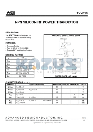 TVV010 datasheet - NPN SILICON RF POWER TRANSISTOR
