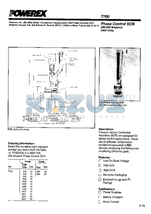 T7000430 datasheet - Phase Control SCR (300-350 Amperes 2400 Volts)