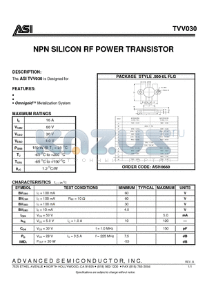 TVV030 datasheet - NPN SILICON RF POWER TRANSISTOR