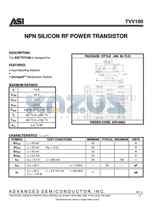 TVV100 datasheet - NPN SILICON RF POWER TRANSISTOR