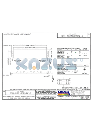 SSB-COB10025GW-A datasheet - 100mm x 25mm VIEW AREA, CHIP ON BOARD LED BACKLIGHT, 565NM green