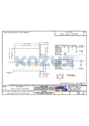 SSB-COB11565GW datasheet - 115mm x 65mm VIEW AREA, CHIP ON BOARD LED BACKLIGHT, 565NM green