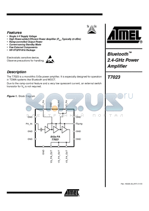 T7023 datasheet - Bluetooth 2.4-GHz Power Amplifier