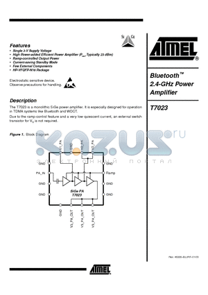 T7023-PES datasheet - Bluetooth 2.4-GHz Power Amplifier